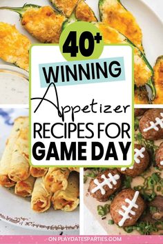 a collage of different appetizers with the words 40 winning appetizer recipes for game day