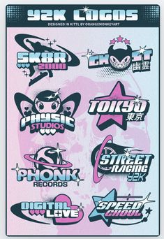 various stickers with different designs on them