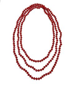 PRICES MAY VARY. This red beaded necklace features brilliant garnet red colored crystal rondelle beads, each is faceted cut. There are over 245 pieces of red crystal beads in the necklace, each bead is closely hand knotted with great cord strength in matching red colored thread. It can be worn as a statement multi-strand necklace. A gorgeous and great versatile beaded necklace with great craftsmanship at a super bargain price only at Amazon. It will go with many ensembles or can be an excellent Red Beaded Necklace, Crystal Statement Necklace, Garnet Red, Red Necklace, Red Crystals, Multi Strand Necklace, Red Garnet, Color Crystal, Multi Strand