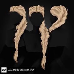 two braids and one ponytail are shown in the shape of people's heads