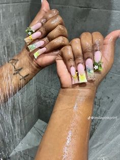 Nails Black Women, Long Acrylic Nail Designs, Drip Nails, Colored Acrylic Nails, Short Square Acrylic Nails, Long Acrylic Nails Coffin, Exotic Nails, Acrylic Nails Coffin Pink, Long Square Acrylic Nails