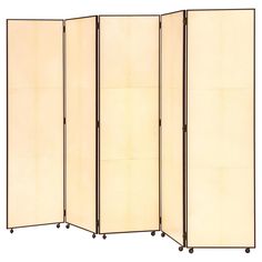 four panel room divider with wheels on each side