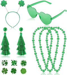 The St Patrick's Day accessories can make you stand out in the crowd Costume Glasses, Green Tassel Earrings, Tassel Earring, Bead Necklaces, St Pattys, St Pattys Day, Temporary Tattoo, Tassel Earrings, 3 Piece