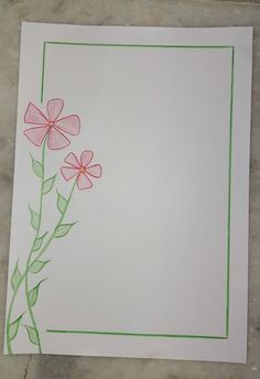 a piece of paper with flowers drawn on it and a green border around the edges