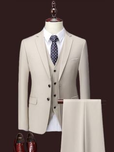 "This is a Classic 3 Piece Suit by Golden Attire crafted from high quality fabric and imported materials. Our products are handcrafted by experienced tailors who make sure the that the stitching is precise, lining is proper and the overall product is sturdy enough to not go out of shape for more than a few years. Also all our products have extra margins in their length, sleeves, sides so it's easily alterable if your size changes after some time. To see more available colours and designs in this collection, Check out the 'Classic Two Piece Suits' Section. *This is a 3 piece set of a jacket and a trouser. *We also offer customization so we can provide you an even better fit if you massage us your measurements (in inches) of Chest, Stomach, Waist, Hip, Shoulder and Actual Height after orderi Beige Notch Lapel Groom Suit Set, Classic Beige Sets For Groom, Men Cream Suit, Suit Beige, Suits Groom, Groom Suits, Cream Suit, Suit Tuxedo, Suits Wedding