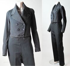 Rare Mens Circa 1810 Regency Wool Suit - Fall Front Trousers & M-Notch Tailcoat Regency Suit, Mens Tailoring