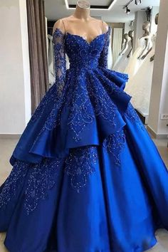 Gorgeous Royal Blue Lace Ruffled Prom Party Gowns| Strapless Sweethear – Ballbella Blue Ball Gown, Ruffle Prom Dress, Elegant Ball Gowns, Strapless Prom Dresses, V Neck Prom Dresses, 파티 드레스, Blue Ball, Ball Gowns Evening, Cute Prom Dresses