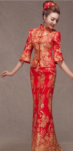 Chinese wedding dress QiPao Kwa Cheongsam 26C - latest fashion Custom Make Avail Cheongsam Wedding, Chinese Traditional Dress, Chinese Wedding Dress, Asian Wedding Dress, Qipao Dress, Traditional Wedding Dresses, Cheongsam Dress, Chinese Wedding, Chinese Clothing