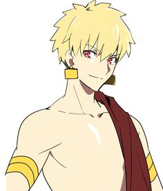 an anime character with yellow hair and red eyes