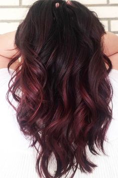 Chocolate Cherry Hair, Grey Balayage, Black Cherry Hair Color, Hair Color 2017, Black Cherry Hair, Cherry Hair Colors, Dark Red Hair Color, Cinnamon Red, Red Ombre Hair