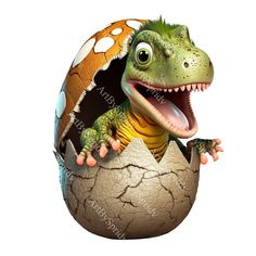 a dinosaur hatched in an egg with its mouth open