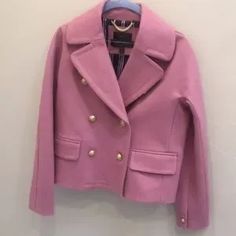 J. Crew | Jackets & Coats | New J Crew Wool Cropped Doublebreasted Peacoat In Rose Ash Pink | Poshmark Pink Outerwear With Double Button And Lapel Collar, Feminine Pink Outerwear With Button Closure, Pink Double-breasted Outerwear With Double Button Closure, Pink Lapel Collar Outerwear For Office, Pink Winter Blazer With Double Button Closure, Pink Fall Pea Coat With Button Closure, Pink Double-breasted Blazer For Winter, Pink Outerwear With Button Closure For Office, Pink Blazer With Double Button Closure For Winter