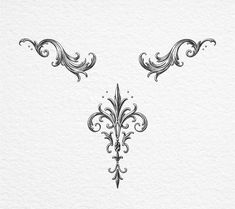 three ornate designs on white paper