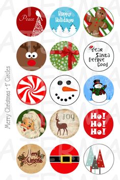 christmas stickers with different designs on them