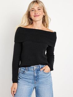 New York Outfits, Off The Shoulder Sweater, Chic Pants, Off Shoulder Sweater, Navy Sweaters, Dream Clothes, Shoulder Sweater, Cozy Sweaters, Long Sleeve Pullover