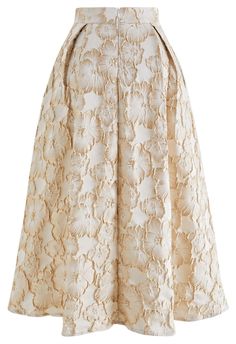 Thriving Golden Blossom Embossed Jacquard Midi Skirt - Retro, Indie and Unique Fashion Bridesmaid Dresses Ideas, Jacquard Midi Skirt, Led Dress, Tie Shirt, Sequence Work, Fashion Buyer, Dresses Ideas, Floral Jacquard, Glitz And Glam