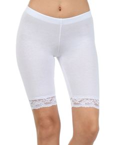 US Sizes: Small (US size 2-4 , Inseam 10"), Medium (US size 4-6 , Inseam 10"), Large (US size 8-10, Inseam 11") Highest quality at an affordable price! Perfect for yoga, pilates, exercise, or casual wear. Wear under short shorts, dresses or skirts for a trendy look. Features feminine 2 inch lace trim, lightweight breathable cotton fabric, comfortable waistband, slim stretch fit and solid colors. Designed and manufactured in the USA. Hand Wash Cold. Hang to Dry. | Material: 95% Cotton / 5% Spande Cut Tee Shirts, White Fashion Casual, Short Women Fashion, Older Women Fashion, Leggings Sale, Fashion Inspiration Design, Sporty Outfits, Black White Fashion, Ladies Dress Design