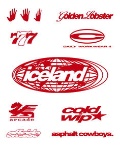 several different logos are shown in red and white