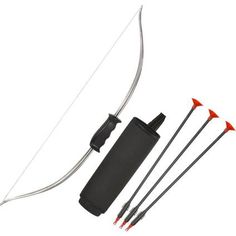 an arrow, bow and arrows on a white background