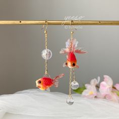 Goldfish and Bubble Dangle Earrings - Red goldfish earrings - Unique Dangle 🤍 Hypoallergenic 🌸 Handmade with love ✨ Cute & Dainty  🎁 Gift ready 〰️Click👇🏻 Find more Earrings🎀  https://www.etsy.com/shop/byYeeSo ◽️ PACKAGING ◽️  * The jewelry will be nicely packaged * Comes with a drawstring suede pouch * If you need personalized gift note, please click the link below, add it to your cart when check out to upgrade your packaging. https://www.etsy.com/listing/1008661207/upgrade-gift-packaging? Gold Fish Jewelry, Goldfish Earrings, Teapot Design, Dinosaur Earrings, Fish Jewelry, Resin Jewelry Diy, Dragon Earrings, Dragon Jewelry, Earrings Red