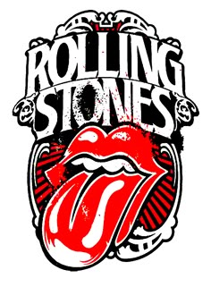 the rolling stones logo is shown in red, white and black with an old - school style