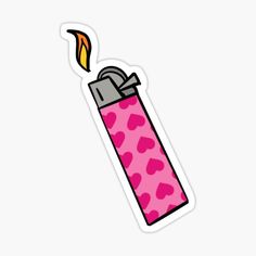 a pink lighter sticker with hearts on the bottom and an orange flame sticking out of it