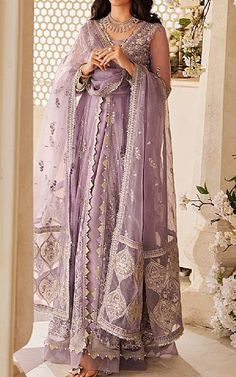 Mauve Net Suit -  Pakistani Chiffon Dresses Light Purple Walima Dress, Lavender Pakistani Suit, Purple Organza Dress For Eid, Georgette Dresses With Sheer Dupatta For Wedding Guests, Wedding Guest Georgette Dress With Sheer Dupatta, Elegant Purple Georgette Dupatta, Wedding Guest Dress With Sheer Dupatta In Georgette, Purple Organza Dress With Resham Embroidery, Festive Sheer Organza Dress