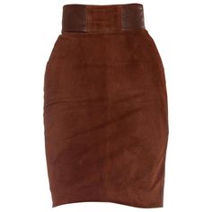 1970S GUCCI Chocolate Brown Suede and Leather Belted Skirt Classic Gucci Formal Bottoms, Classic Gucci Bottoms For Formal Occasions, Chic Fall Gucci Bottoms, Luxury Fitted Brown Skirt, Chic Gucci Formal Skirt, Elegant Gucci Skirt For Formal Occasions, Chic Gucci Formal Bottoms, Chic Gucci Bottoms For Formal Occasions, Gucci Fitted Luxury Bottoms