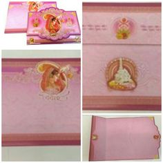 there are pictures of the inside of a pink princess's purse and its contents