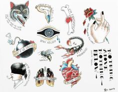 an assortment of tattoos on a sheet of paper