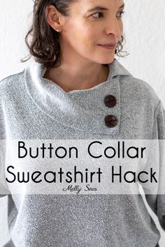 a woman wearing a button collar sweater hack