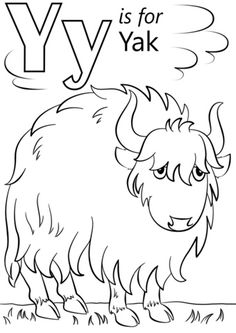 the letter y is for yak coloring page with an image of a yak