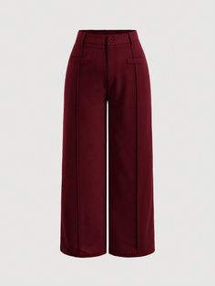 Burdeos Elegante Collar  Tela tejida Liso Pierna ancha Embellished Elástico Ligero Burgundy Pants, Plain Color, Plus Size Pants, Plus Size Casual, Trousers Women, Plus Clothing, Colorful Leggings, All Fashion, Casual Pants