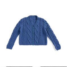 an image of a blue sweater with buttons on the front and back, in three different colors