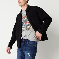 This Arizona men's zip denim jacket is a versatile lightweight layer to have in your collection. Made from 100% cotton, this mid-length black denim jacket has a full zip closure and multiple pockets. Wear it over a graphic tee with jeans. Closure Type: ZipperPockets: 2 Front Slip Pockets, 1 Chest Slip PocketSleeve Length: Long SleeveWarmth Factor: LightweightOuterwear Length: MidFiber Content: 100% CottonFabric Description: DenimCoat Style: Denim JacketsCollar: Spread CollarCare: Machine Wash, … Spring Black Cotton Utility Jacket, Urban Cotton Outerwear With Zipper Closure, Urban Cotton Denim Jacket With Zipper Closure, Urban Cotton Denim Jacket With Zipper, Black Denim Jacket With Zipper For Spring, Long Sleeve Cotton Denim Jacket With Zipper Closure, Spring Black Denim Jacket With Zipper Closure, Spring Black Denim Jacket With Zipper, Urban Denim Jacket With Double-needle Sleeve For Fall