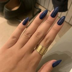 Navy Almond Shaped Nails, Purple Nails Solid, Navy Nails Aesthetic, Navy Blue Nails Almond Shape, Navy Nails Almond, Almond Navy Blue Nails, Navy Almond Nails, Navy Blue Almond Nails, Blue Navy Nails