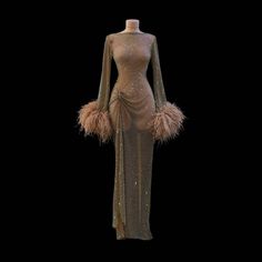 Pre-order Handmade Custom Crystal Hand Sewn Sheer Nude - Etsy Ostrich Feather Dress, Nude Dresses, Vegas Wedding Dress, Stone Dress, Crystal Dress, High Fashion Dresses, Rhinestone Dress, Ostrich Feather, Feather Dress