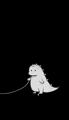 a cartoon dinosaur pulling a kite in the dark