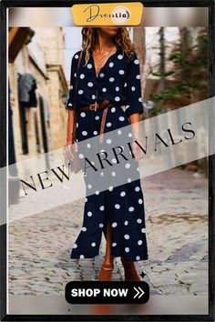 Polka Dot Print Women Casual Midi Dress Summer Long Sleeve Polka Dot Dress, Long Sleeve Polka Dot Midi Dress For Summer, Casual Long Sleeve Polka Dot Midi Dress, Polka Dot Long Sleeve Dresses For Vacation, Long Sleeve Polka Dot Dress For Spring, Casual Polka Dot Maxi Dress For Fall, Summer Long Sleeve Polka Dot Maxi Dress, Summer Long Sleeve Maxi Dress In Polka Dot, Polka Dot Long Sleeve Maxi Dress For Summer