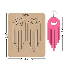 a pair of pink earrings with fringes hanging from it's sides and measurements