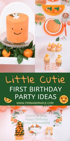 a little cute first birthday party with oranges and cupcakes