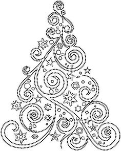 a black and white christmas tree with swirly designs on it's bottom half