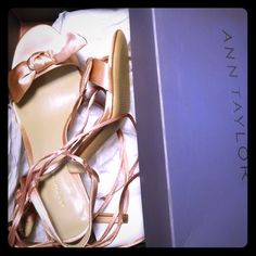 Brand New Unworn, Tried On But Never Used Pink Open Heel Lace-up Sandals, Pink Lace-up Open Toe Sandals With Heel Strap, Pink Slip-on Heels With Sculpted Heel, Pink Slip-on Sandals With Woven Sole, Pink Adjustable T-strap Sandals, Shoes Lace, Lace Up Sandals, Ann Taylor, Shoes Women Heels