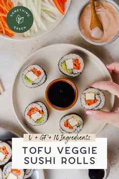 Tofu Veggie Sushi Rolls (Vegan + Gluten-Free + 10 Ingredients) Veggie Sushi Rolls, Veggie Sushi, Vegan Asian Recipes, Tofu Recipes Vegan, Easy Vegan Dinner, Vegan Lunches, Vegan Main Dishes, Vegan Gluten Free Recipes, Vegan Meal Prep