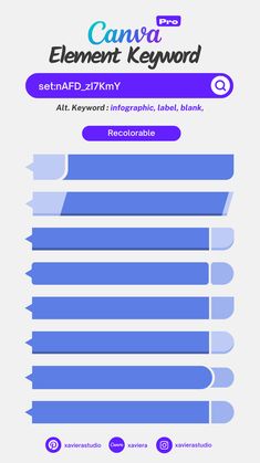 an info sheet with the text canva element keyword in blue and purple colors