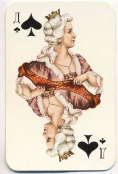 the queen of hearts playing card is shown in this image, with an ace on it's back