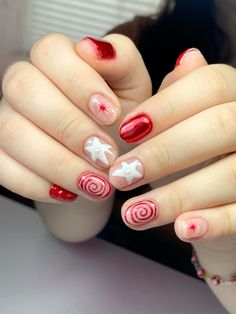 Mani + mix match ♥️🤍💫 Nail Idea Spring, Nails Aesthetic Spring, Spring Nails2023, Gel Nails French Tip, Nail 2023 Spring, Red Gel Nails, Summer Nail Ideas, Red Nail Art, May Nails