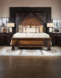 Mohena Carved King Size Bed - Luxury Bedroom Furniture - Your Western Decor Spanish Style Bedroom, Adobe Interior, Carved Bed, Carved Beds, Adobe Home, Bed Support, Willow Wood, Luxurious Bed, Beds And Headboards