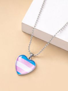 Color: Silver Gender: Men, Women Material: Glass Quantity: 1 piece Style: Fashionable Details: Heart Type: Pendant Necklaces IN Length 23.6 This data was obtained from manually measuring the product, it may be off by 1-2 CM. Trans Outfit, Heart Pendant Necklace Silver, Heart Type, Bisexual Pride Flag, Trans Pride Flag, Trans Pride, Glass Pendant Necklace, Pride Flag, Pride Flags