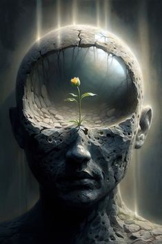 a man's head with a flower growing out of it